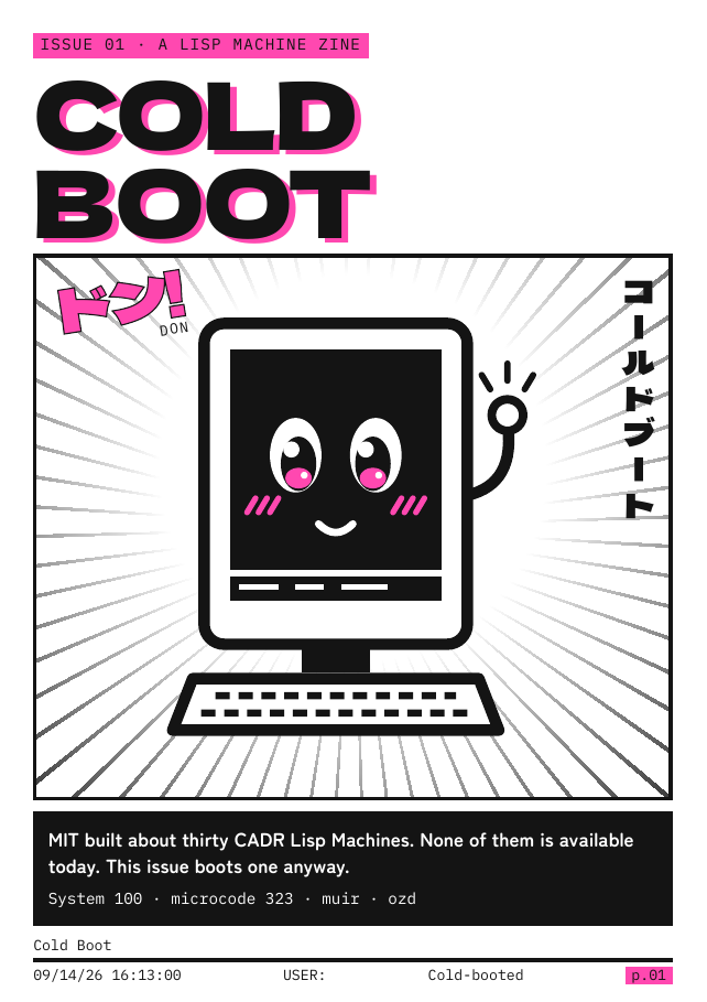 Read issue 01. The cover: COLD BOOT, with CADR waving.