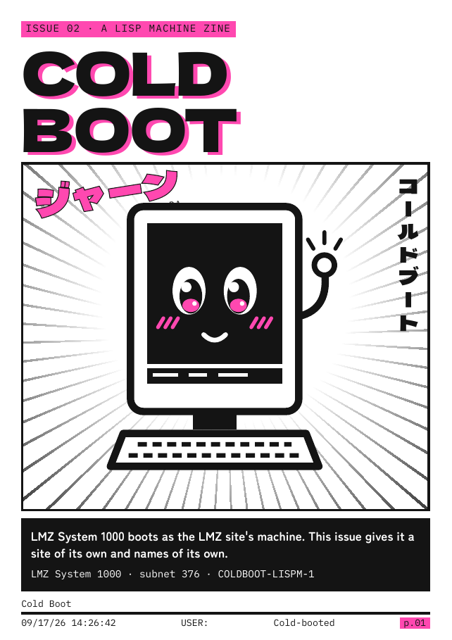 Read issue 02. The cover: COLD BOOT, with CADR waving.